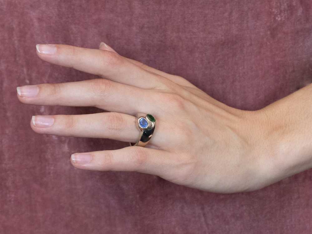 Modernist Sapphire and Tsavorite Garnet Ring - image 9