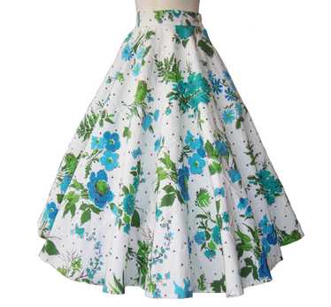 Vintage 50s Circle Skirt Blue Floral Quilted Cott… - image 1