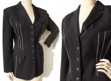 Vintage 90s Jacket Caché Black Wool Blazer M - image 1