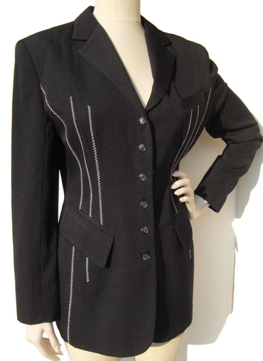 Vintage 90s Jacket Caché Black Wool Blazer M - image 2