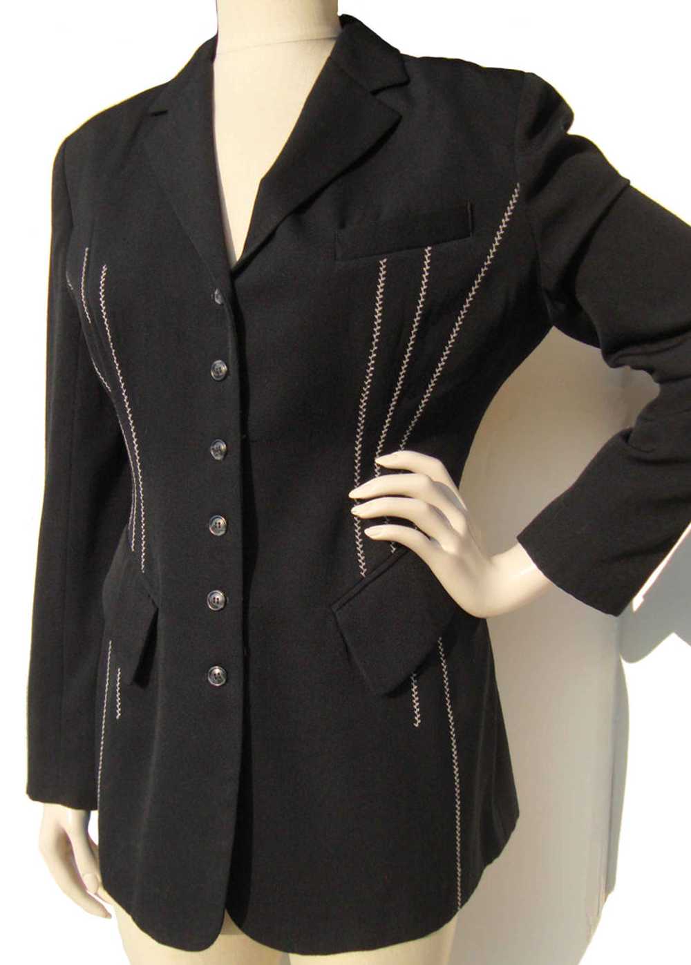 Vintage 90s Jacket Caché Black Wool Blazer M - image 4