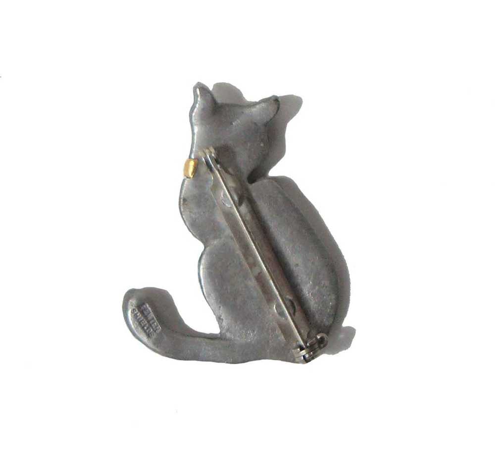 Vintage Siamese Cat Brooch Pewter Pin - Mark Shie… - image 2
