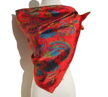 Vintage Jaques Piaget Scarf Red Floral Satin - image 1