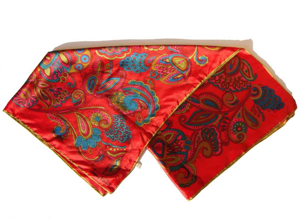 Vintage Jaques Piaget Scarf Red Floral Satin - image 2