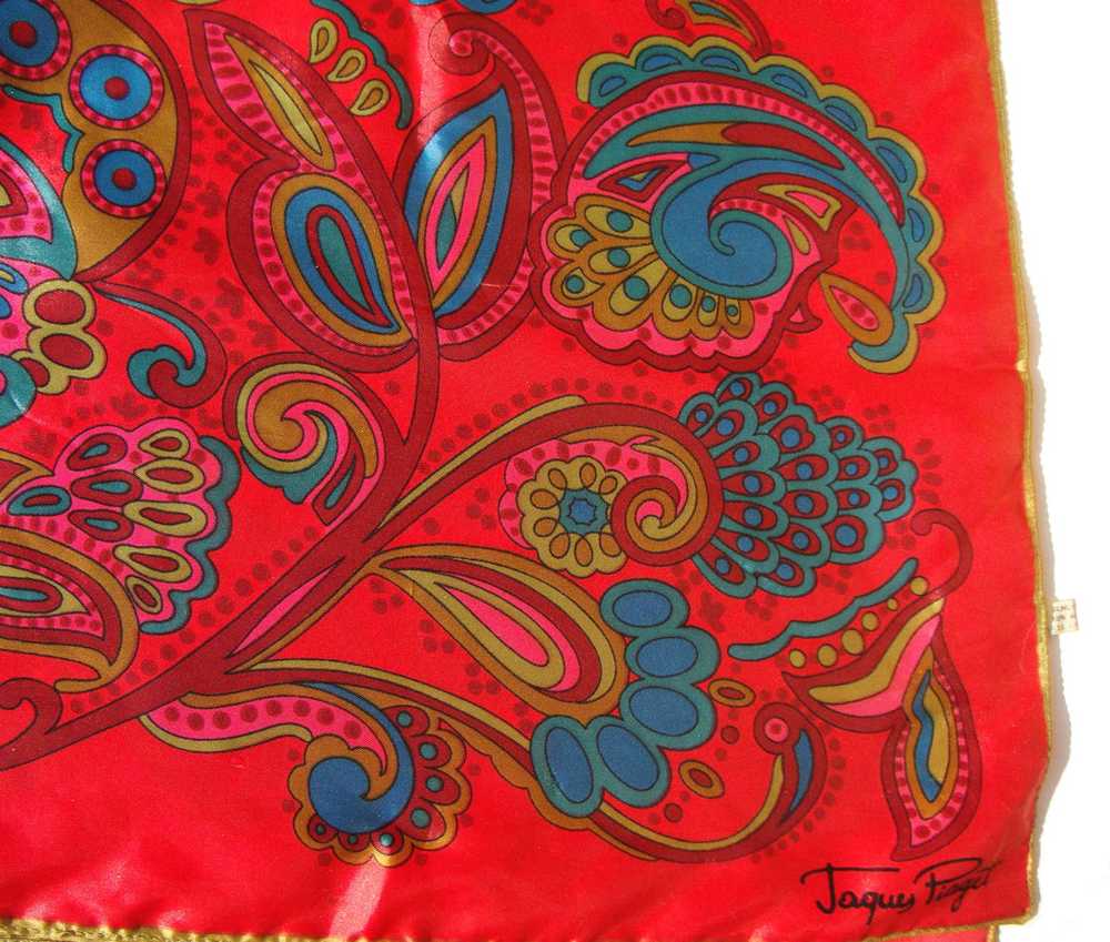 Vintage Jaques Piaget Scarf Red Floral Satin - image 3