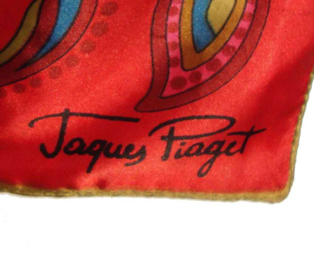 Vintage Jaques Piaget Scarf Red Floral Satin - image 4