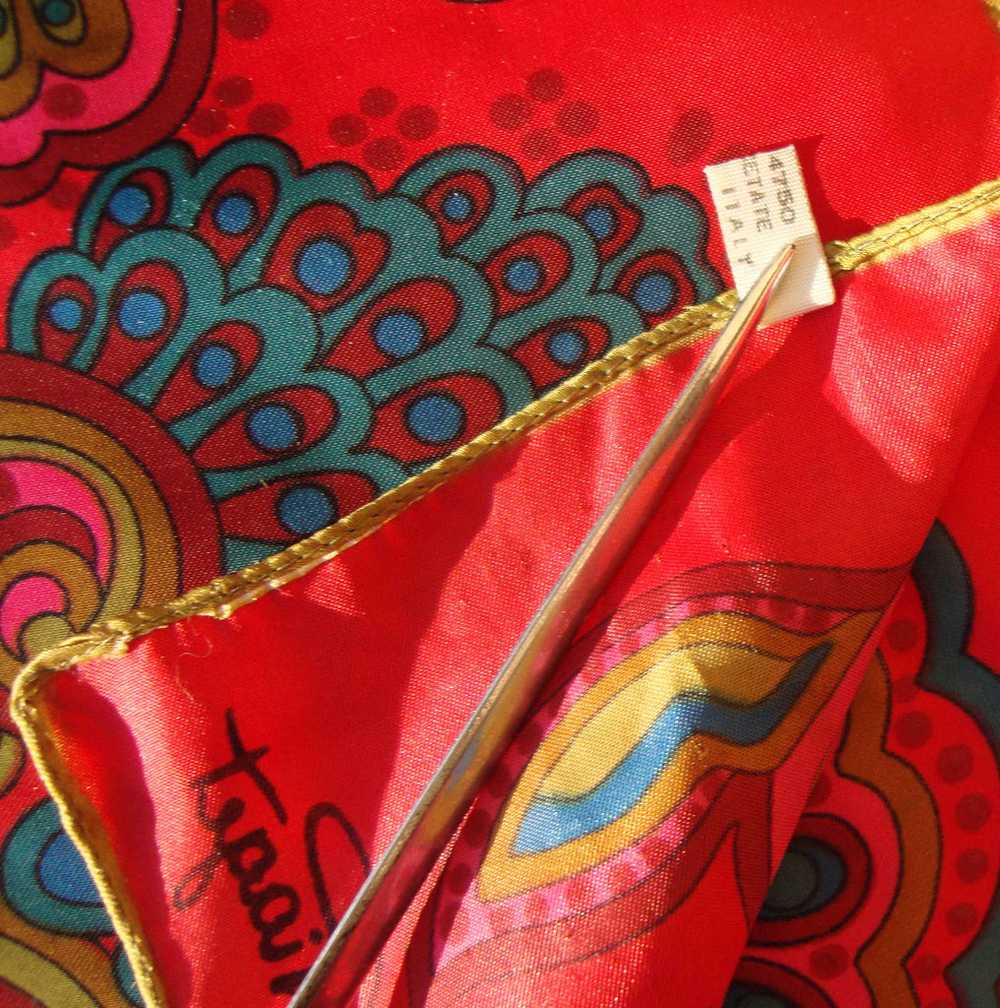 Vintage Jaques Piaget Scarf Red Floral Satin - image 5