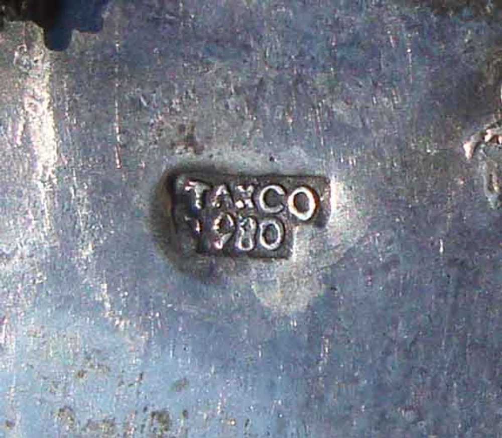Vintage 40s Taxco 980 Silver Brooch Faux Jade Pin - image 4