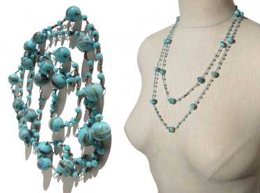 Antique Beaded Flapper Necklace Bohemian Turquois… - image 1