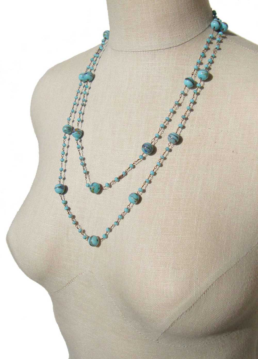 Antique Beaded Flapper Necklace Bohemian Turquois… - image 3