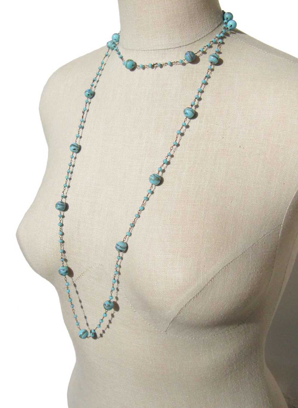 Antique Beaded Flapper Necklace Bohemian Turquois… - image 4