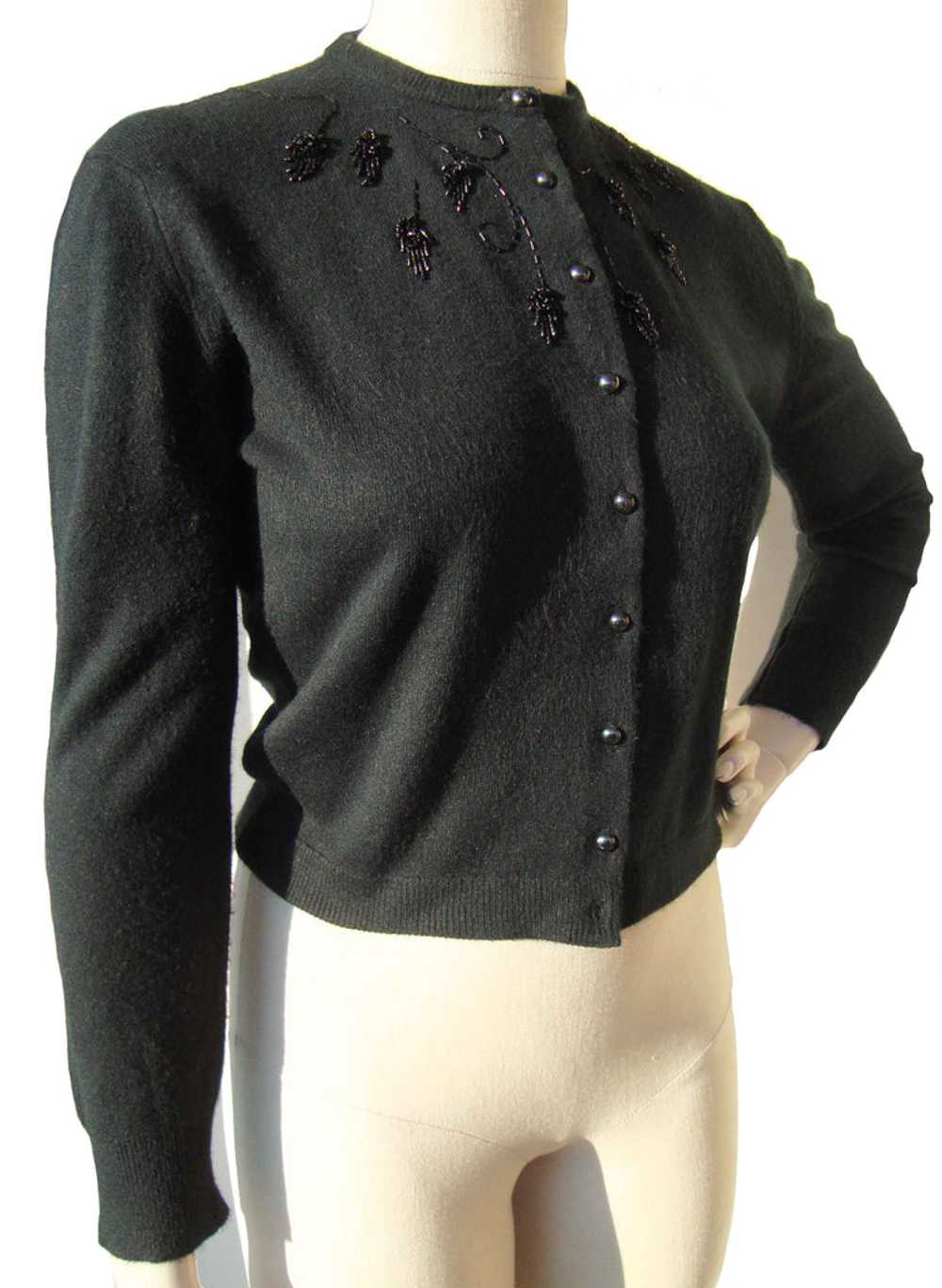 Vintage 70s Sweater Anne Klein Beaded Black Cardi… - image 2