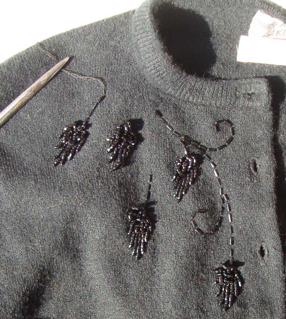 Vintage 70s Sweater Anne Klein Beaded Black Cardi… - image 4