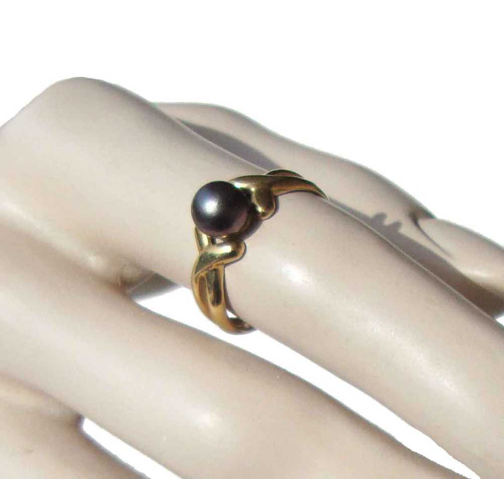 Vintage 14K Gold Tahitian Pearl Ring Black Auberg… - image 2