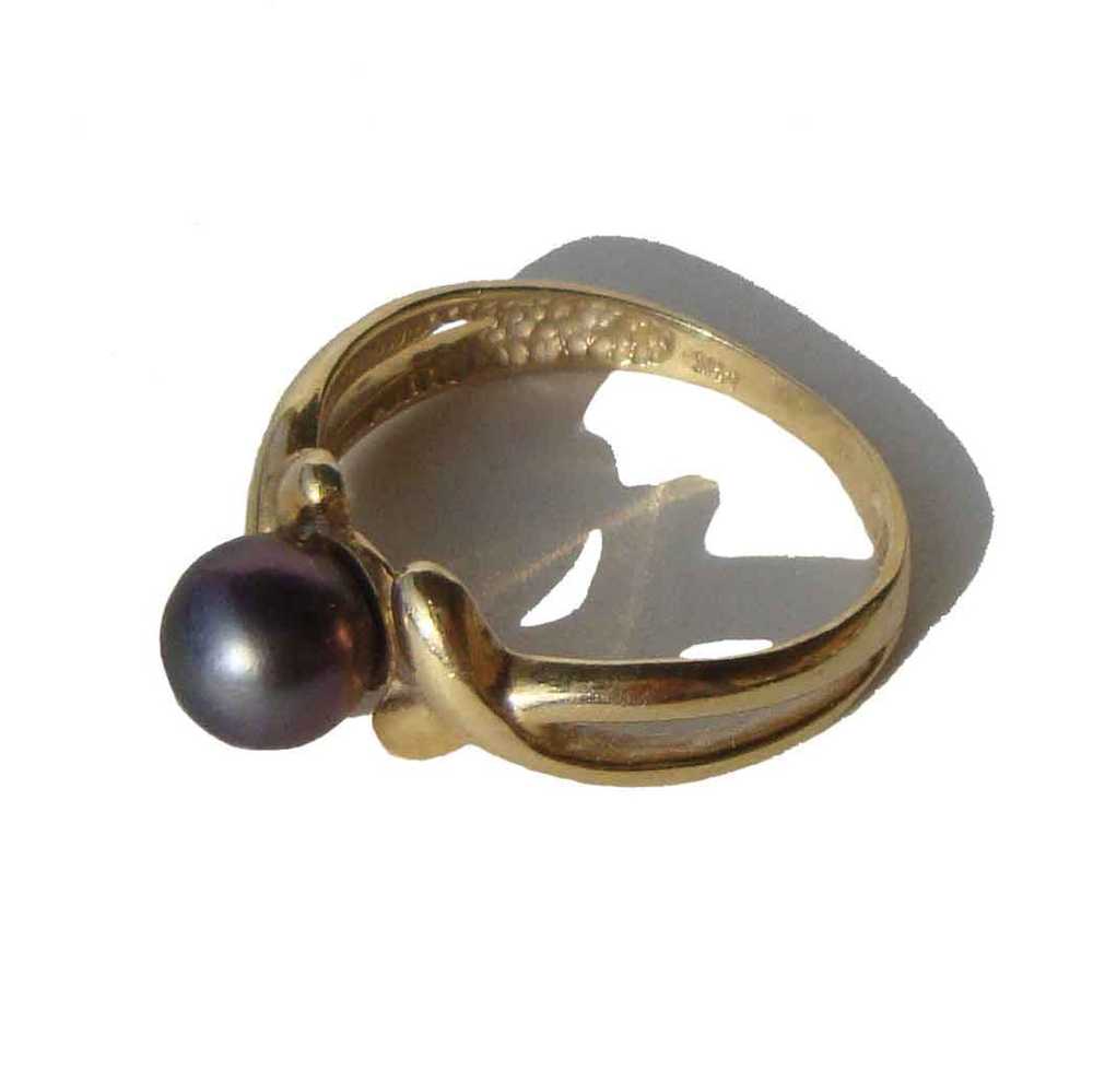Vintage 14K Gold Tahitian Pearl Ring Black Auberg… - image 3