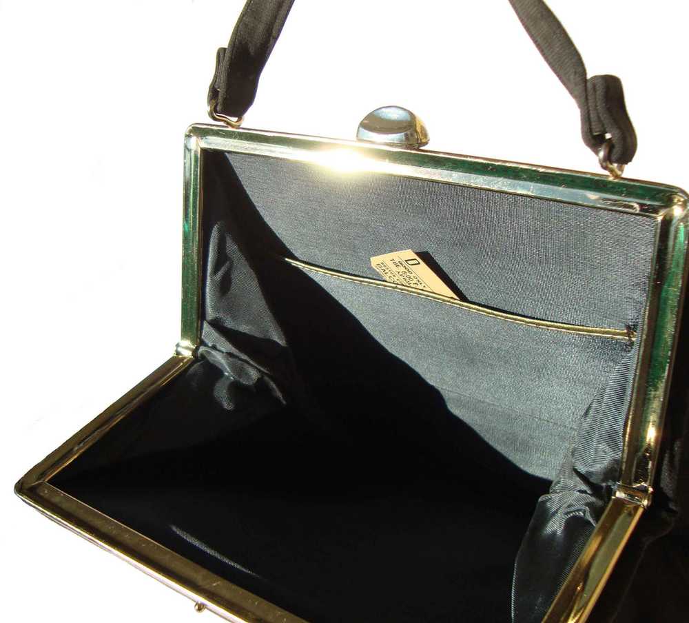 Vintage Modernist Handbag Brown Satin Trim Purse - image 3