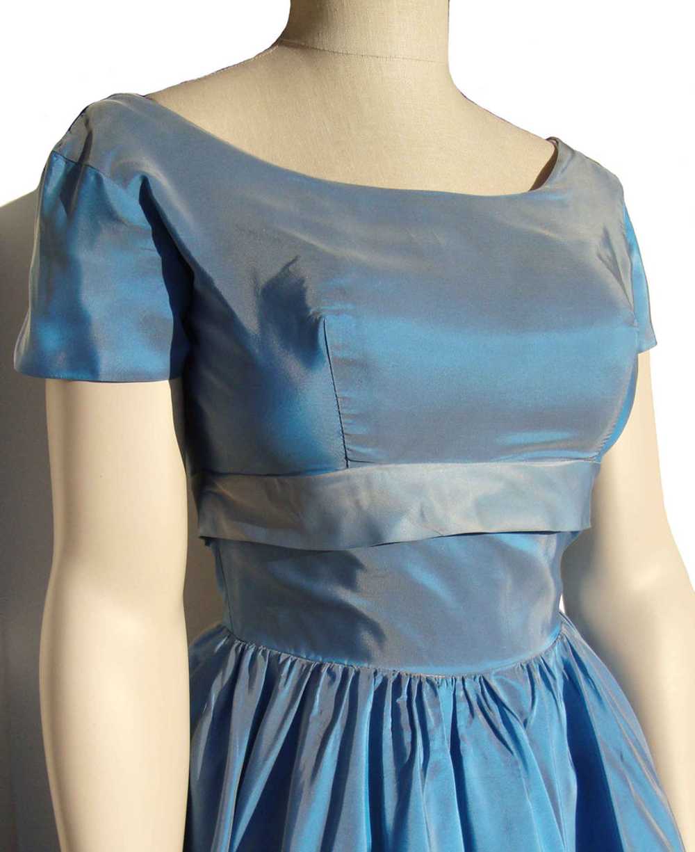 Vintage 50s Party Dress Blue Taffeta Cocktail Dre… - image 3