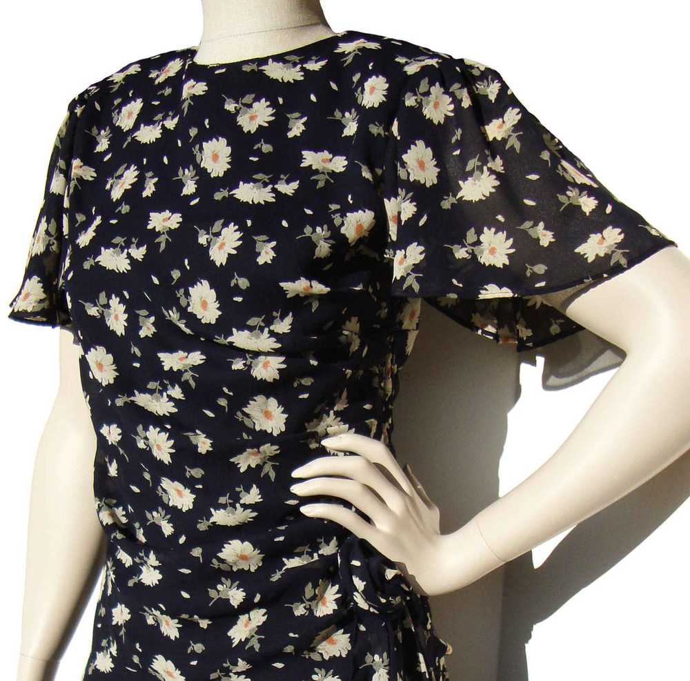 Vintage 80s Dress Floral Chiffon Peplum M - image 3