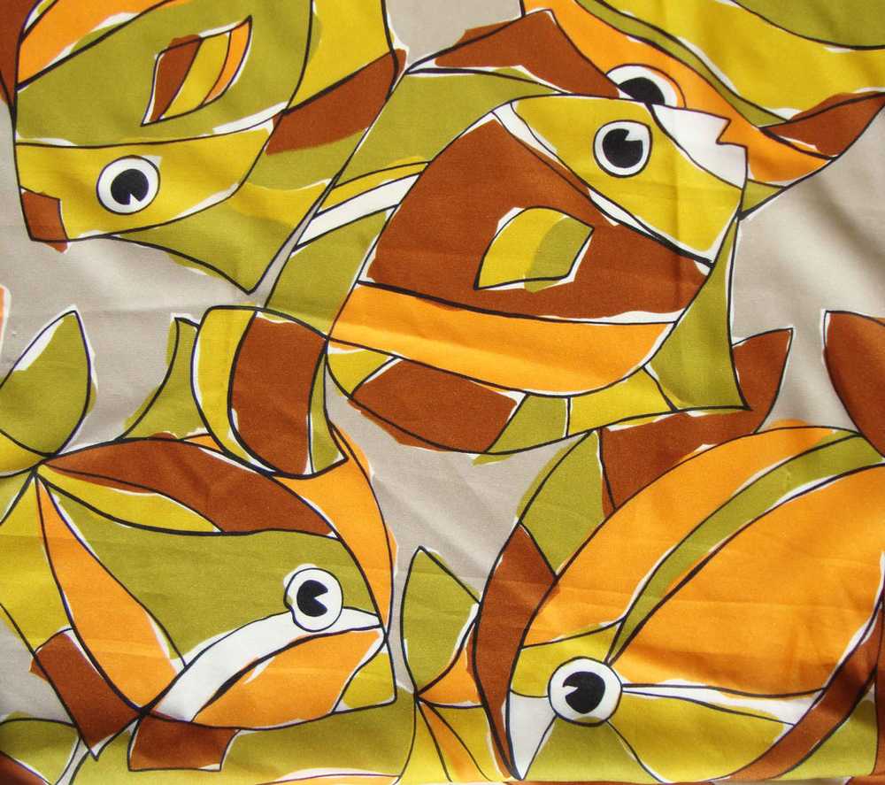 Vintage 70s Modernist Silk Scarf Abstract Fish No… - image 4