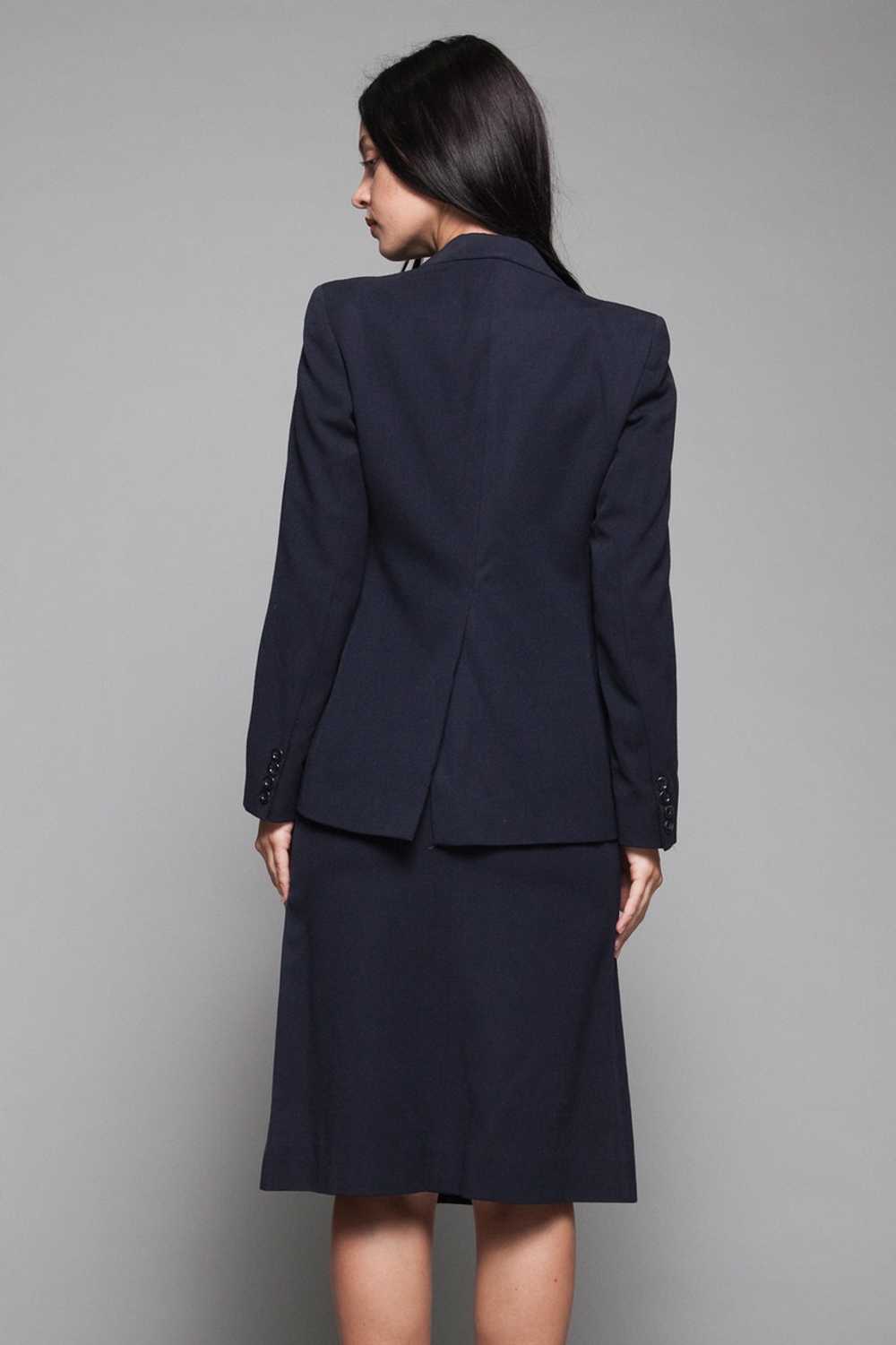 gabardine wool skirt suit navy blue slim front pl… - image 6