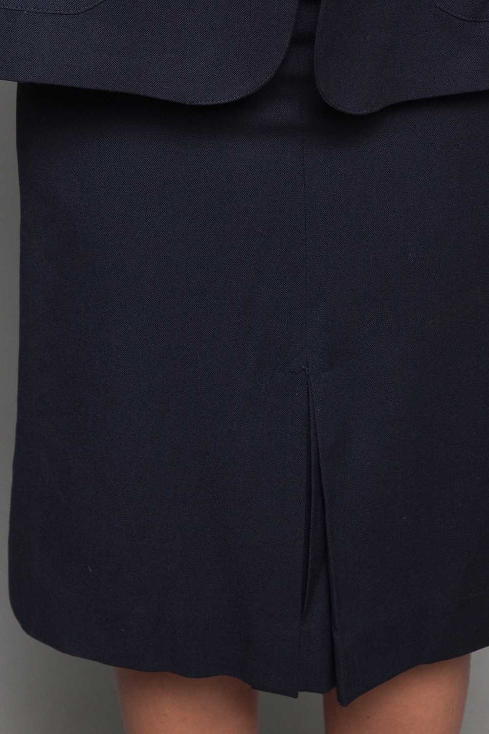 gabardine wool skirt suit navy blue slim front pl… - image 9