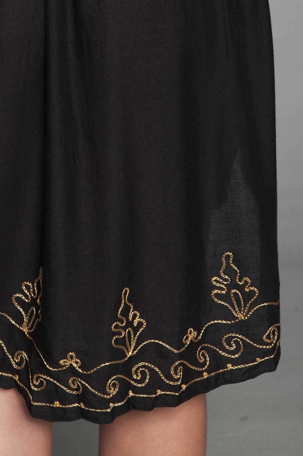 black boho dress gold embroidery slinky ONE SIZE … - image 10