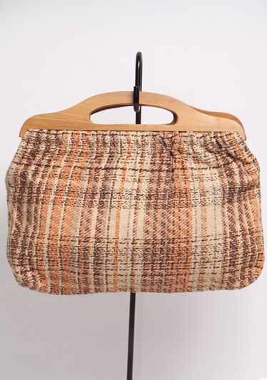 small brown handbag 70s woven lined clutch purse b