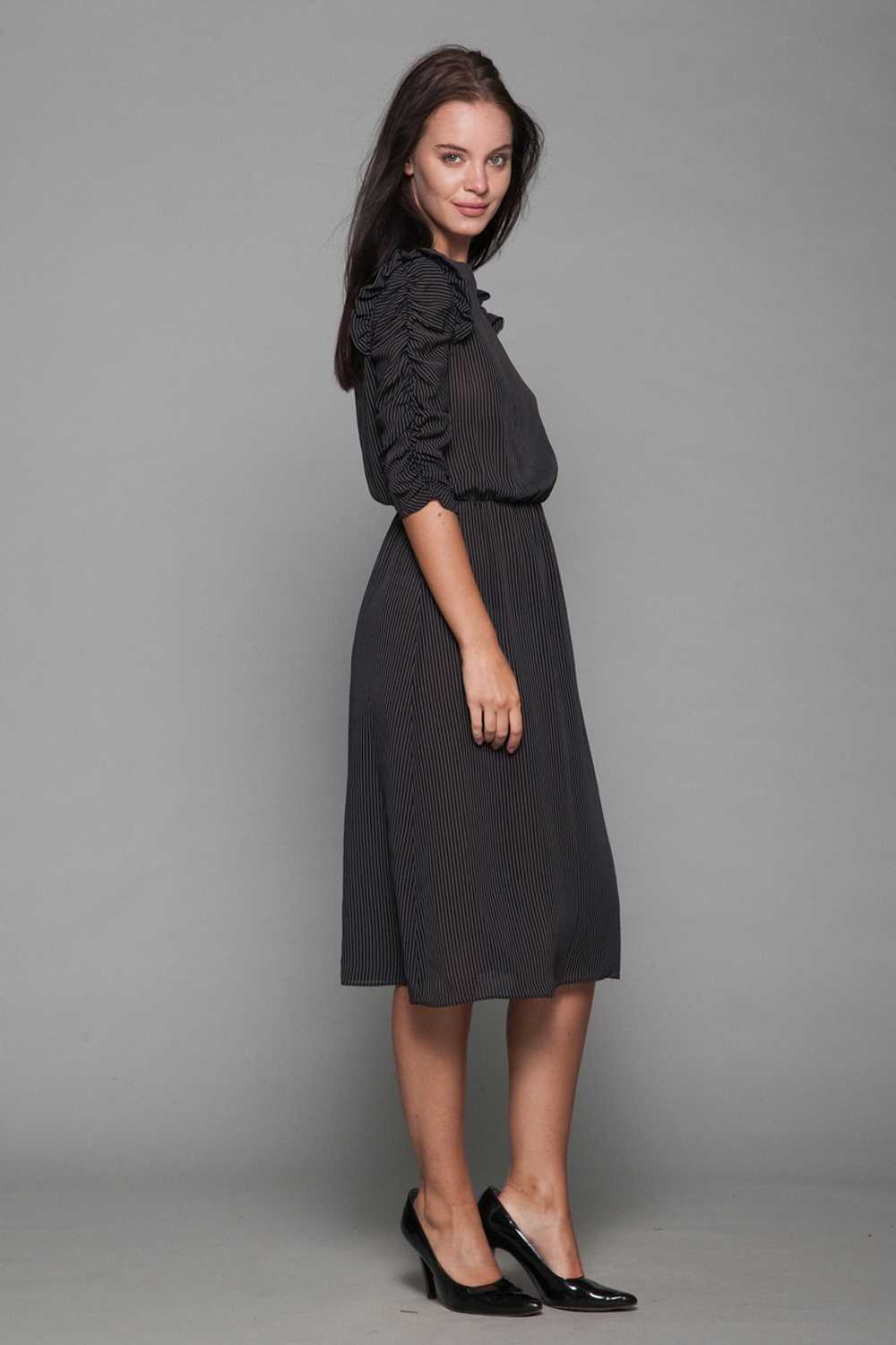 pinstripe sheer dress ruffled ruched sleeves blac… - image 2
