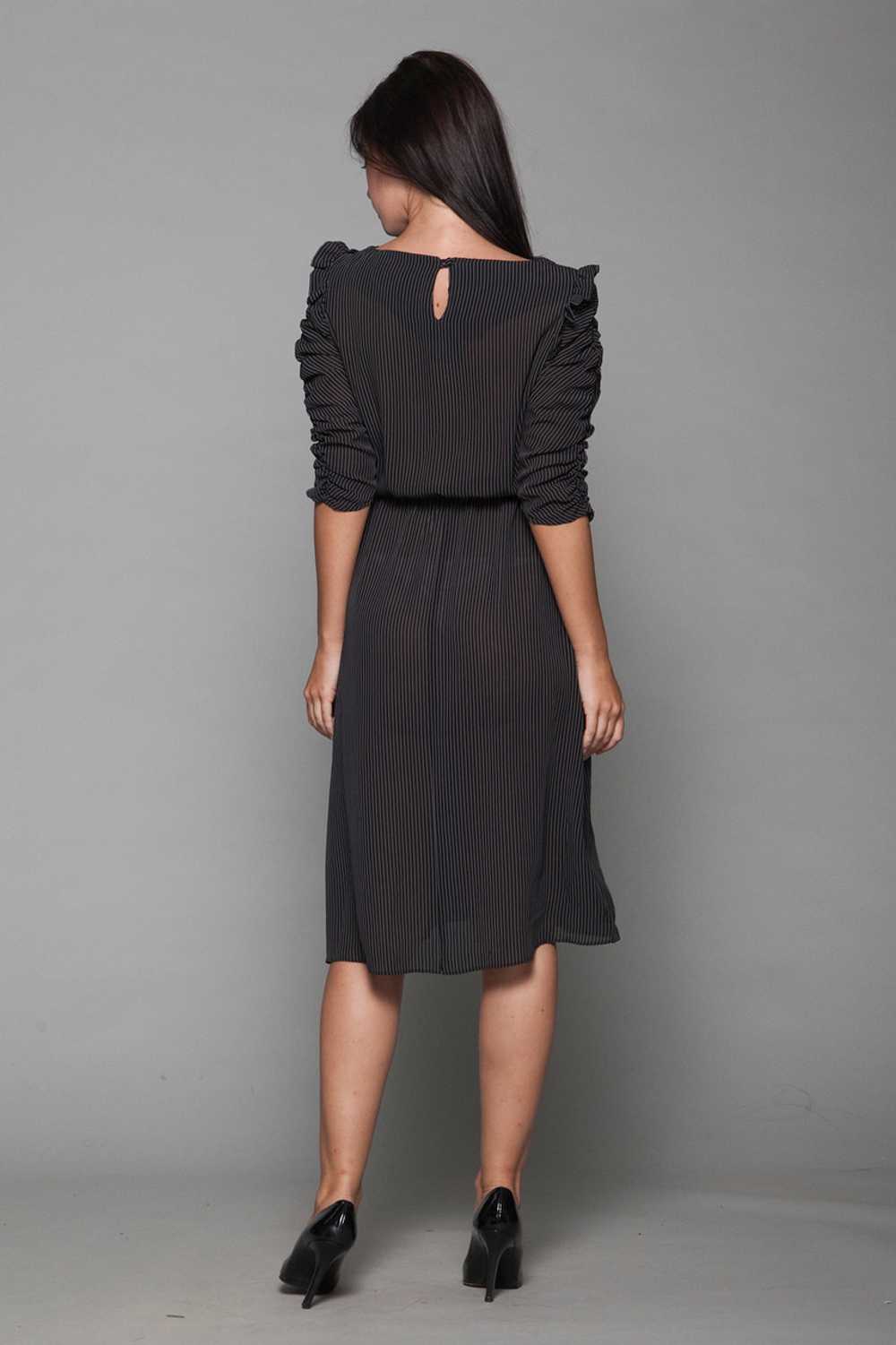 pinstripe sheer dress ruffled ruched sleeves blac… - image 6