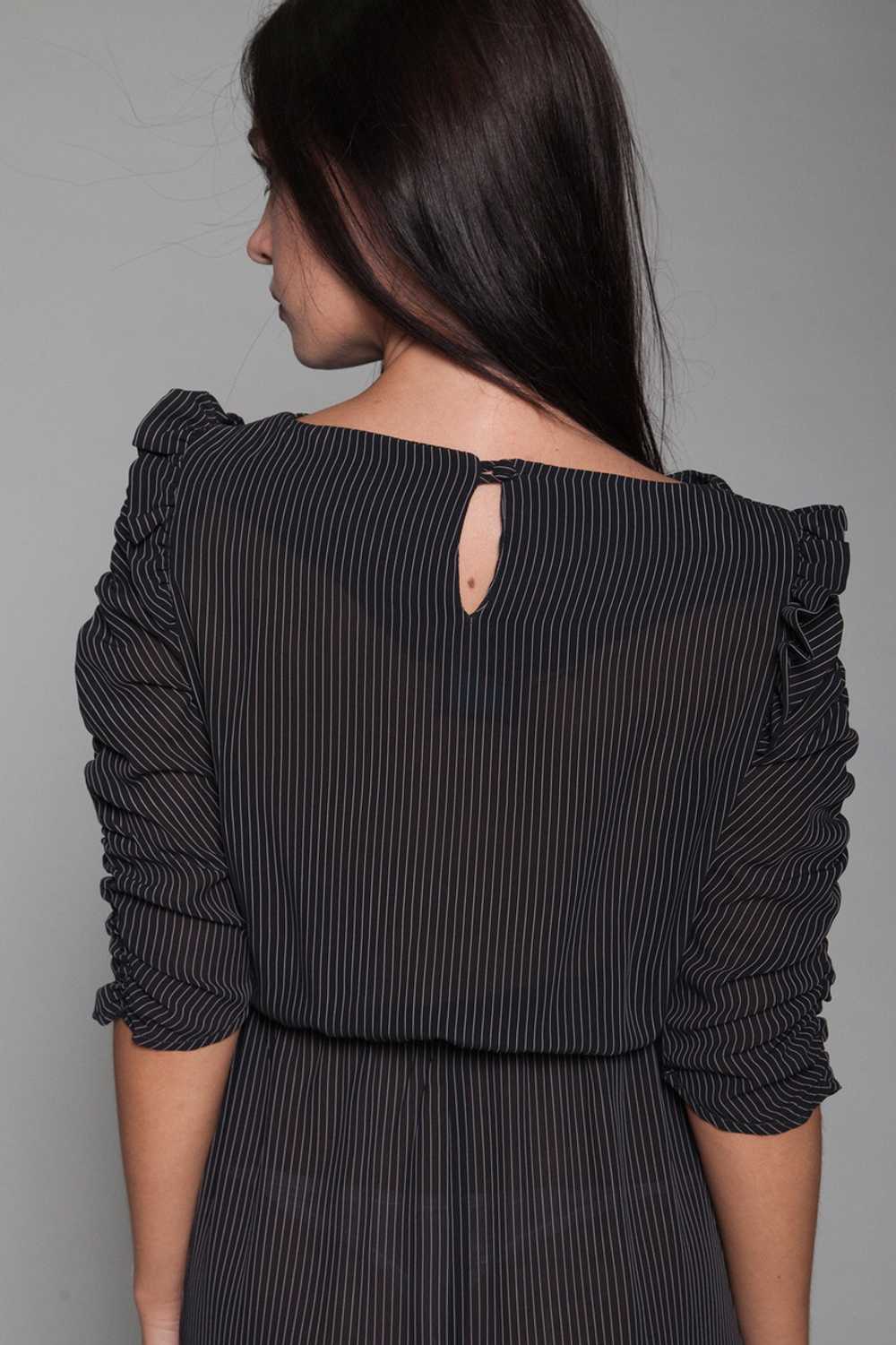 pinstripe sheer dress ruffled ruched sleeves blac… - image 8