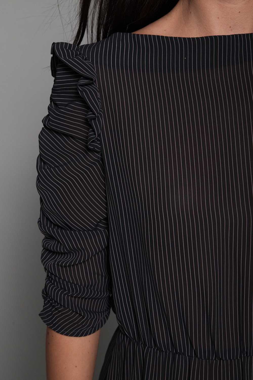 pinstripe sheer dress ruffled ruched sleeves blac… - image 9