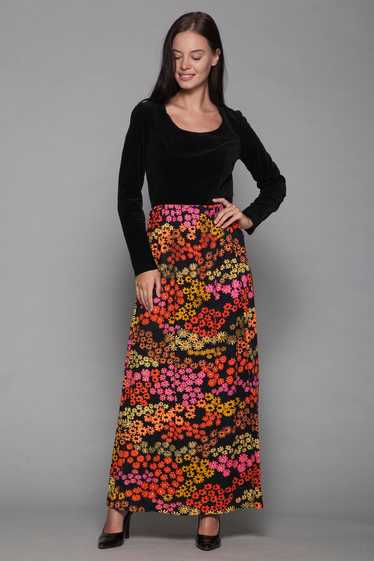 maxi dress cotton velvet black red floral long sle