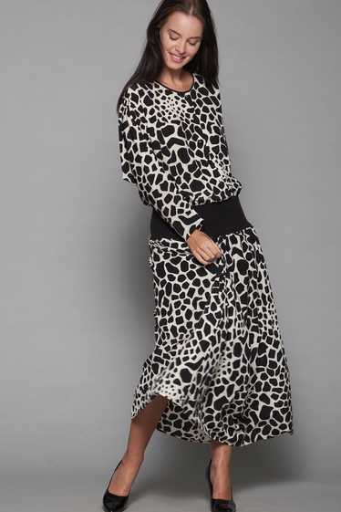 black white maxi dress abstract animal print batwi