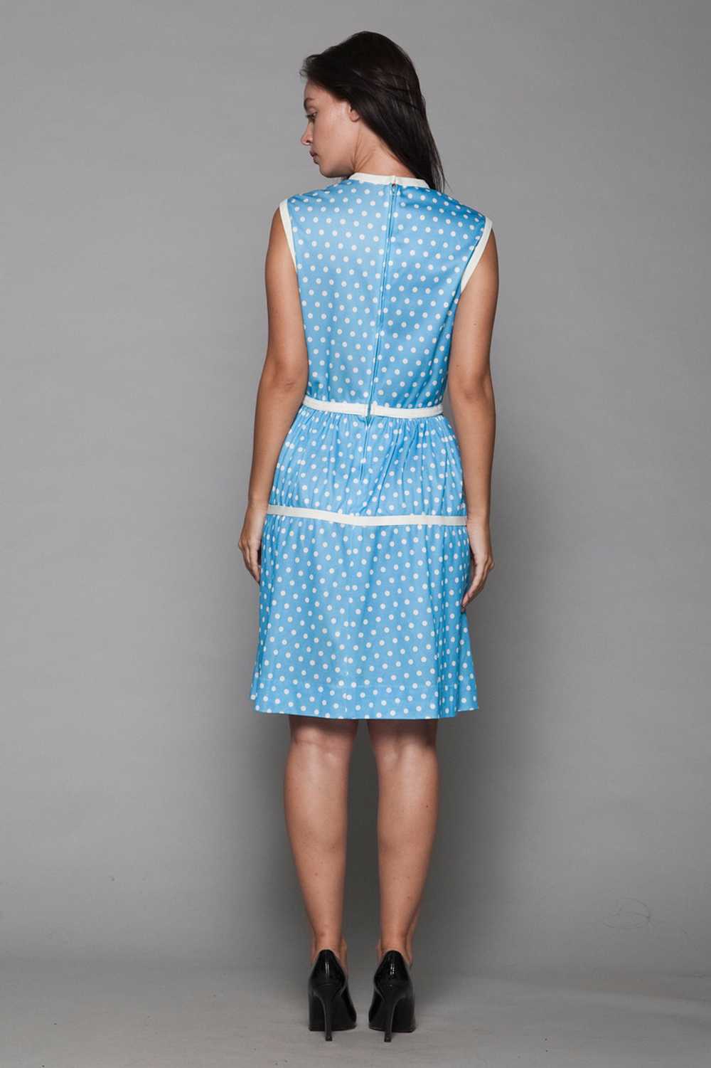polka dot dress blue white sleeveless vintage 70s… - image 8