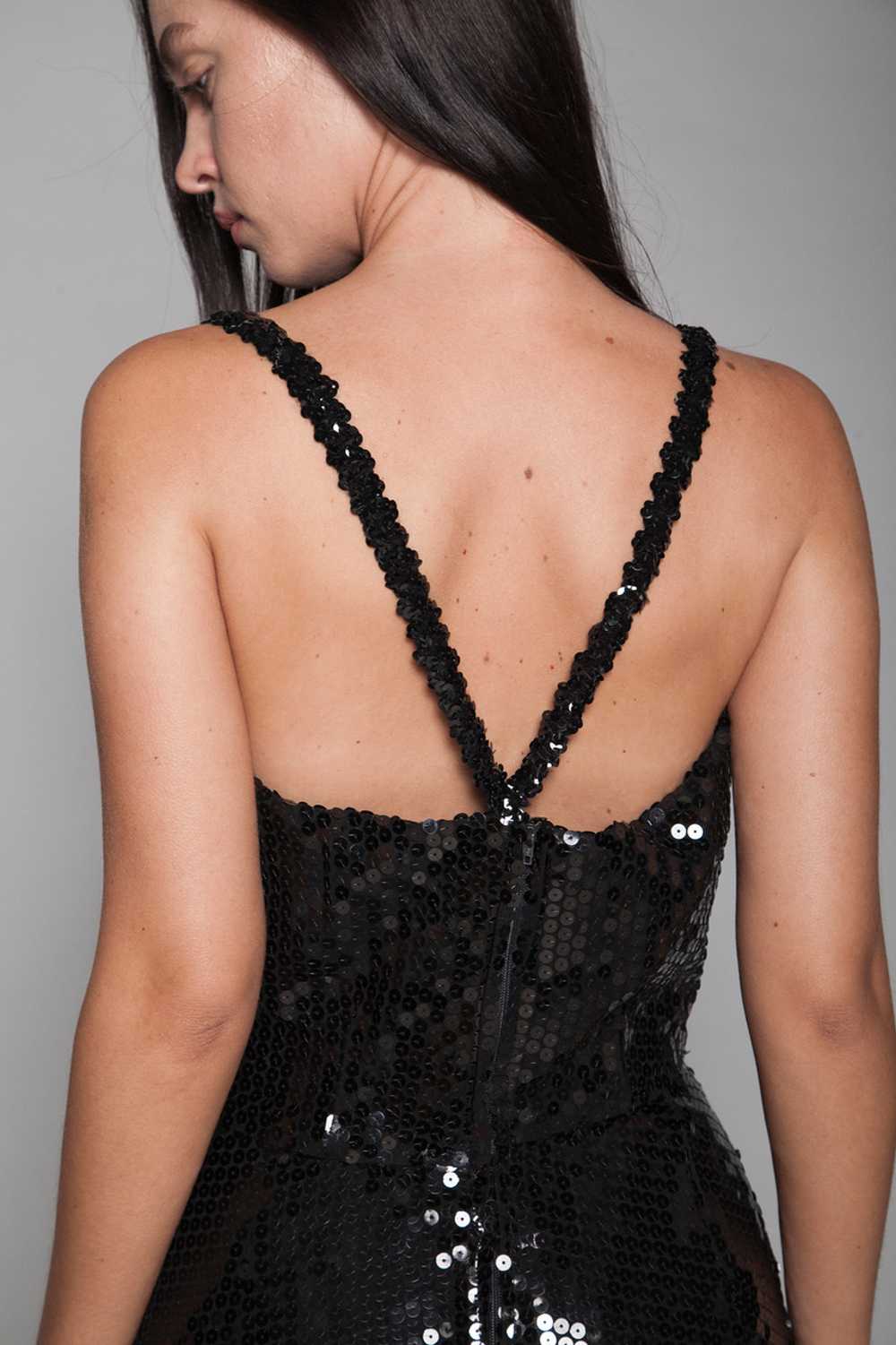 sequin jumpsuit black sequins v strap NYE vintage… - image 7