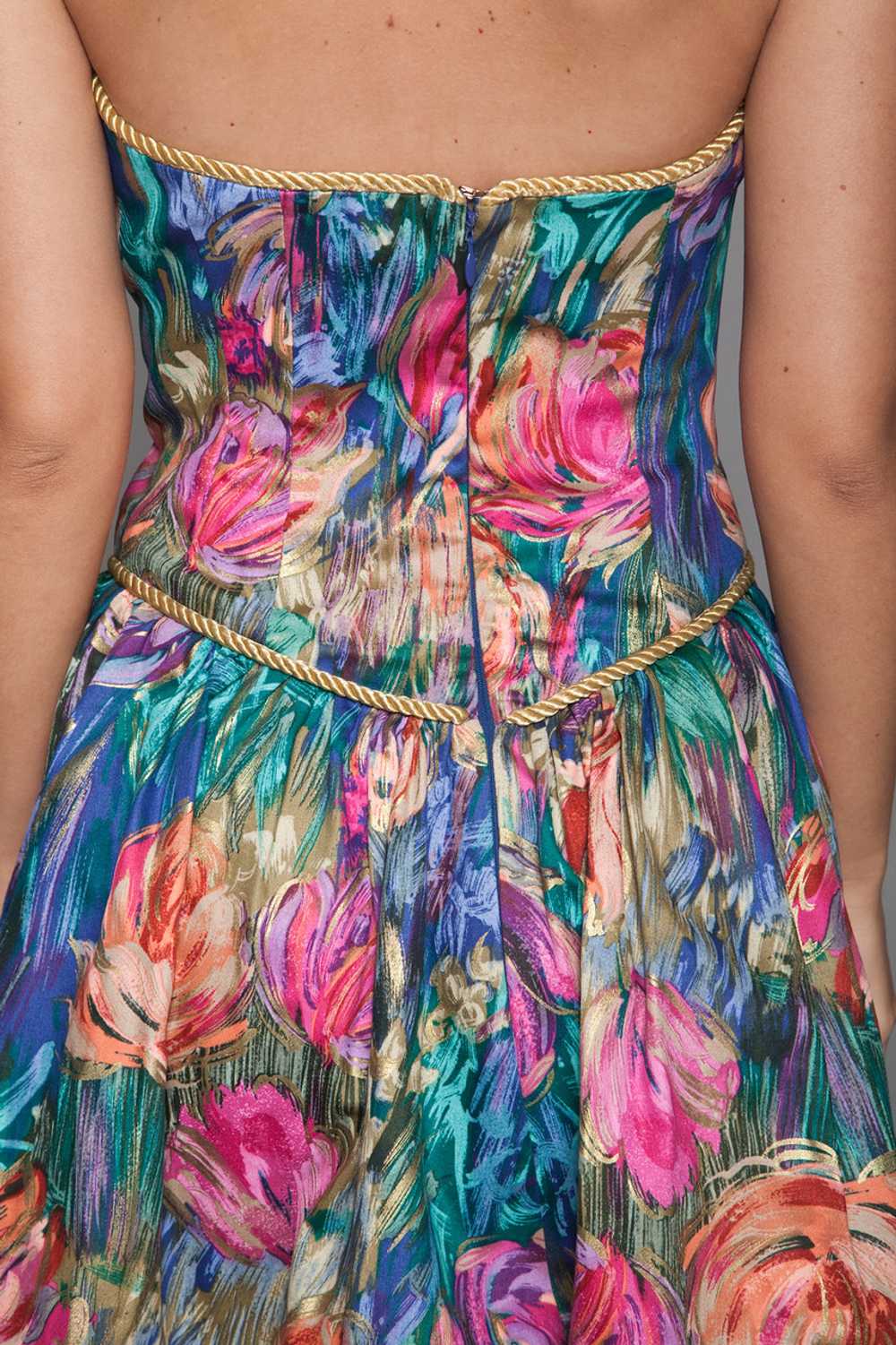 strapless sweetheart mini party dress floral pain… - image 10