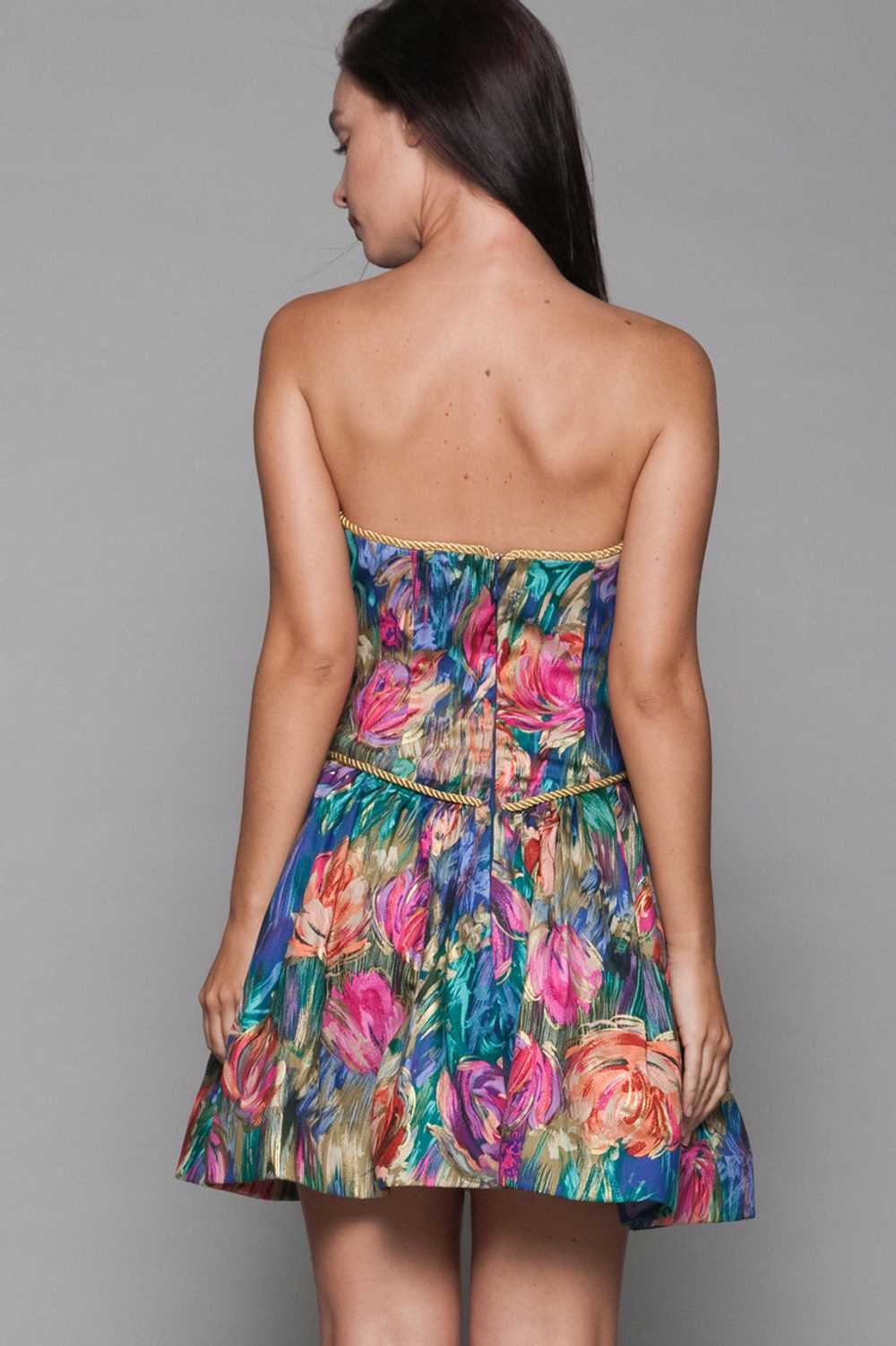 strapless sweetheart mini party dress floral pain… - image 7