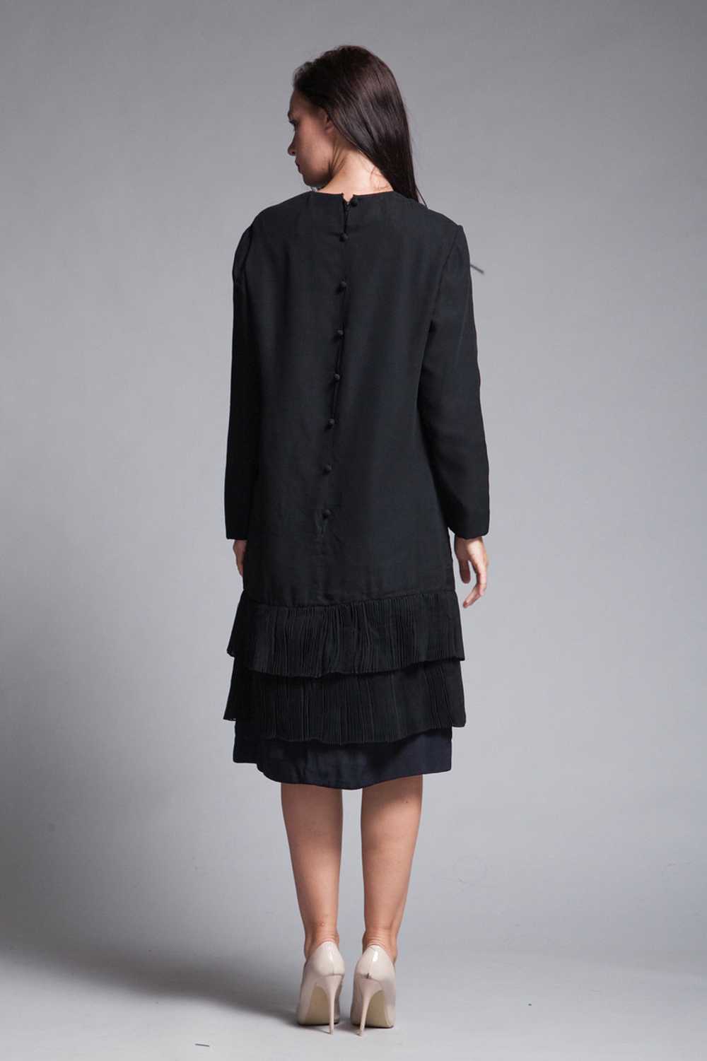 black pleated dress long sleeves sheer flowy vint… - image 7