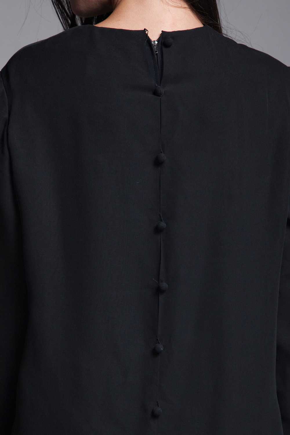 black pleated dress long sleeves sheer flowy vint… - image 8