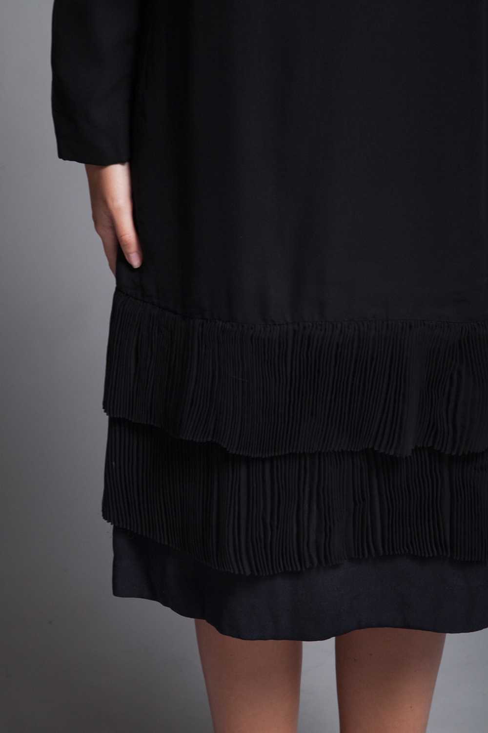 black pleated dress long sleeves sheer flowy vint… - image 9
