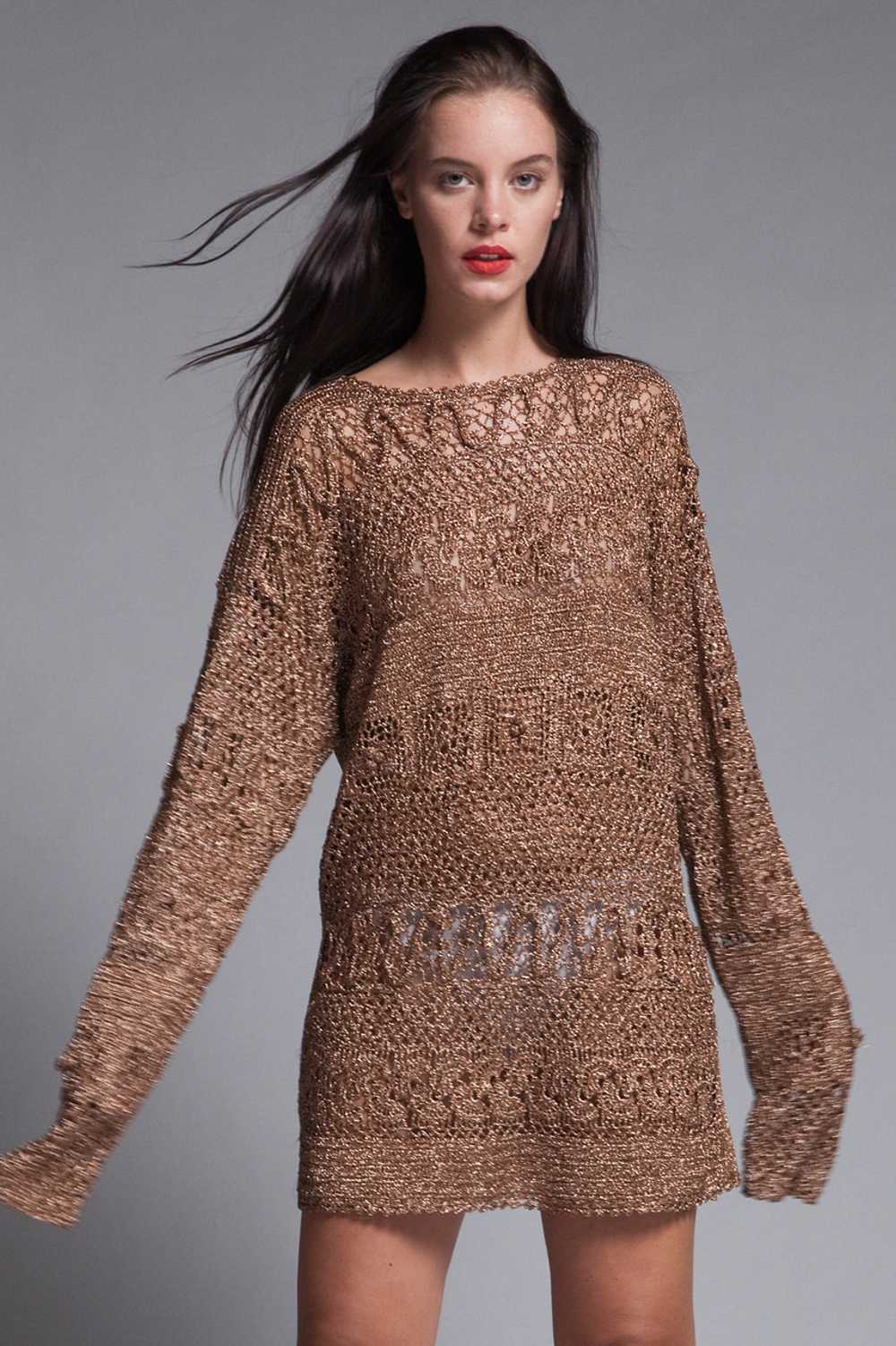 plus size metallic crochet mini dress / tunic ves… - image 2