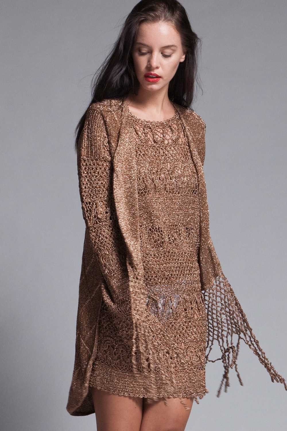 plus size metallic crochet mini dress / tunic ves… - image 4