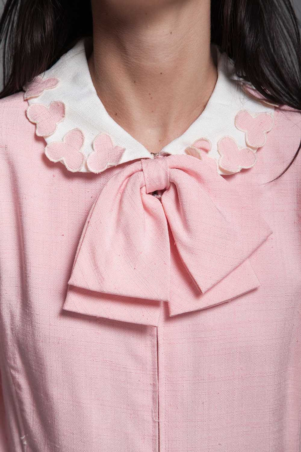 pink linen bow dress Peter Pan collar petal appli… - image 8