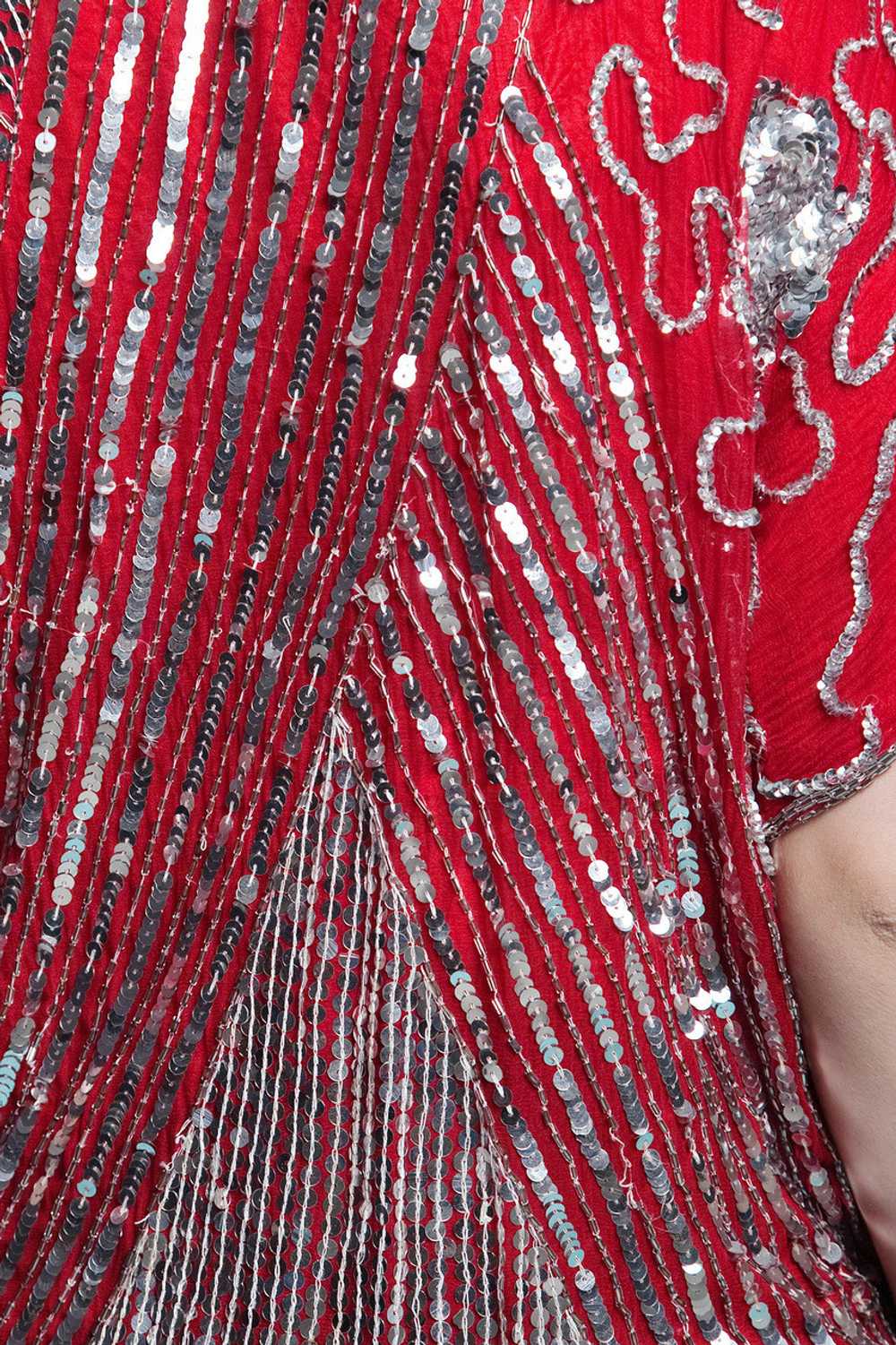 red sequined top, red beaded top, beaded silk top… - image 9