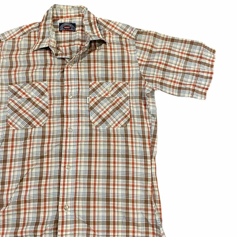 Vintage 70s Plaid Cotton Levis Button Up Shirt M … - image 2