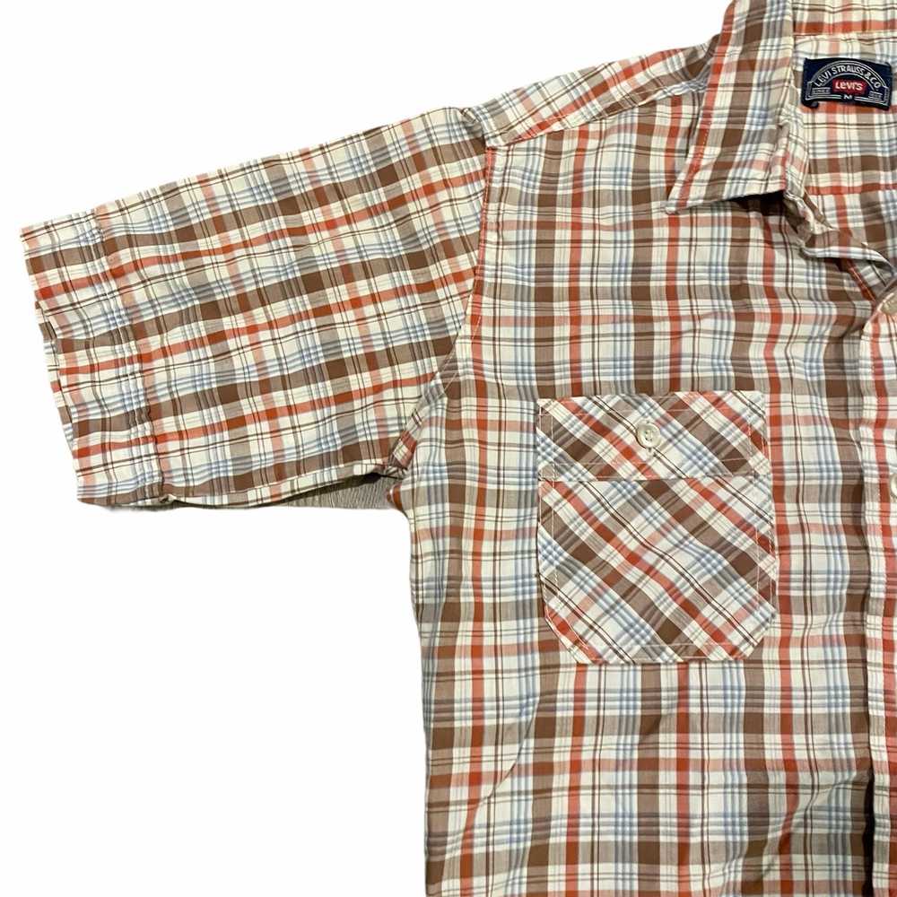 Vintage 70s Plaid Cotton Levis Button Up Shirt M … - image 3