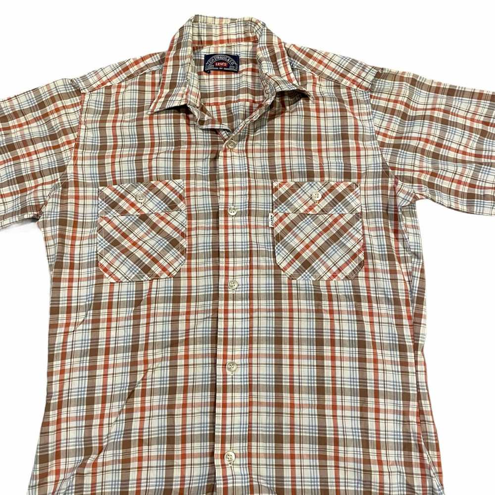 Vintage 70s Plaid Cotton Levis Button Up Shirt M … - image 4