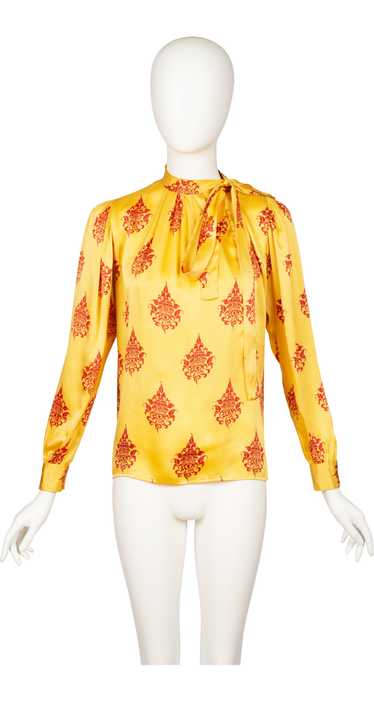 Yves Saint Laurent 1970s Yellow & Red Silk Tie-Ne… - image 1