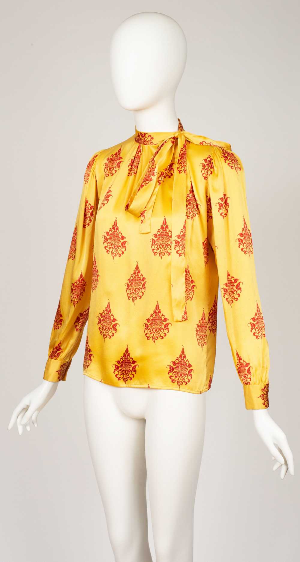 Yves Saint Laurent 1970s Yellow & Red Silk Tie-Ne… - image 4