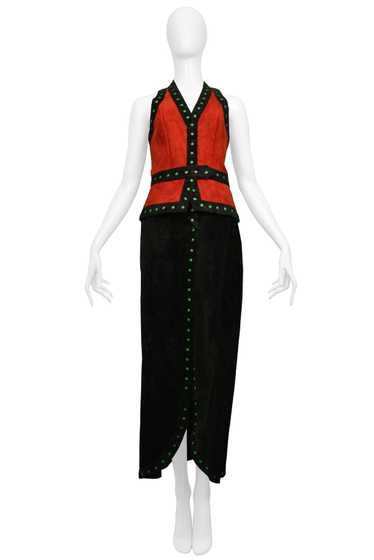 GIORGIO SANT ANGELO BLACK & RED SUEDE VEST AND SK… - image 1